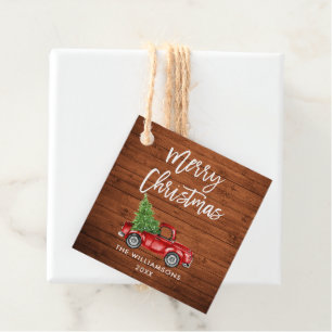 Penseel Script Red Truck Wood Kerstmis Bedankjes Labels