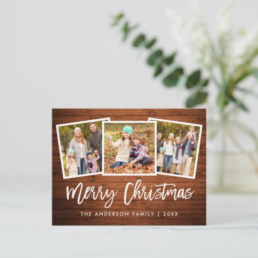Penseel Script Rustic Wood 3 kerstfeest Briefkaart (Staand voorkant)