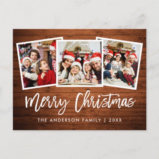 Penseel Script Rustic Wood 3 Kerstster Briefkaart (Voorkant)