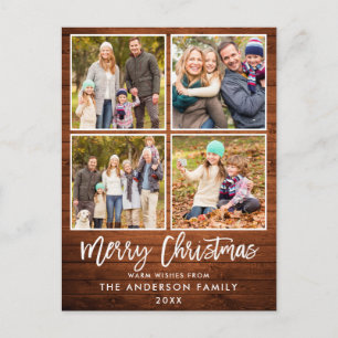 Penseel Script Rustic Wood Familie 4 Kerstmis foto Briefkaart
