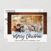 Penseel Script Rustic Wood Familie Kerstmis foto Briefkaart (Voorkant / Achterkant)