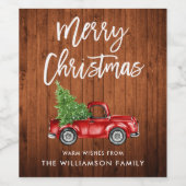 Penseel Script Rustic Wood Kerstmis  Truck Wijn Etiket (Enkel label)