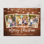 Penseel Script Rustic Wood Licht 3 Kerstmis foto Briefkaart (Voorkant)