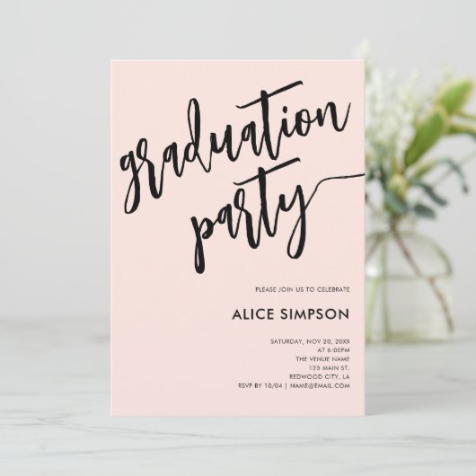 Penseel Script Simple Photo Graduparty Kaart (Staand voorkant)