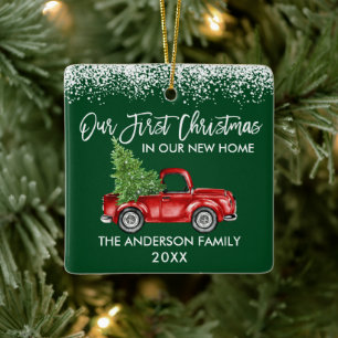 Penseel Script Sneeuw 1st Kerstmis Home Truck Gree Keramisch Ornament