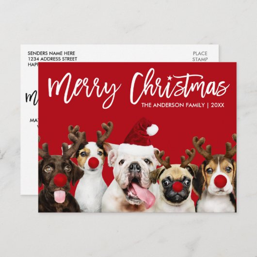 Penseel Script Star Merry Kerstdogs Red Briefkaart (Voorkant / Achterkant)