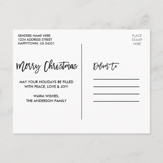 Penseel Script-tapedrukhout met kerstmis Briefkaart (Achterkant)