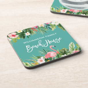 Penseel Script Tropical Floral Family Beach House Bier Onderzetter