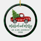 Penseel Script Truck Green Pset Married Merry Keramisch Ornament (Achterkant)