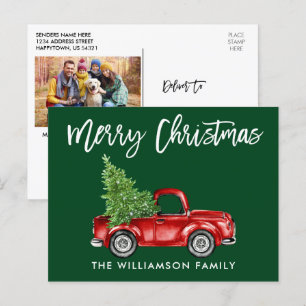Penseel Script Truck Kerstmis PHOTO BACK Green Briefkaart