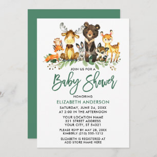 Penseel Script Waterverf Woodland Animals Shower Kaart