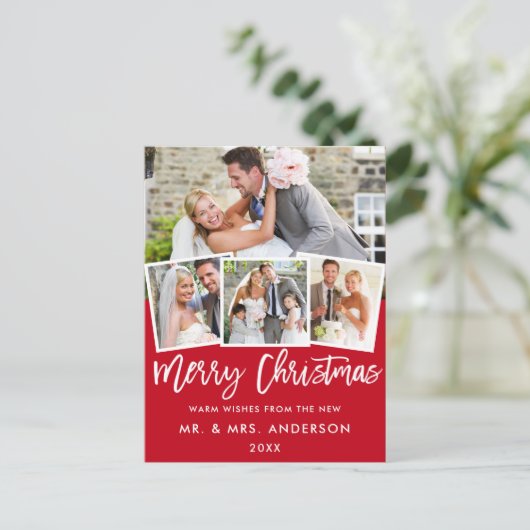 Penseel Script Weddenschap Kerstmis 4 Rood Briefkaart (Staand voorkant)