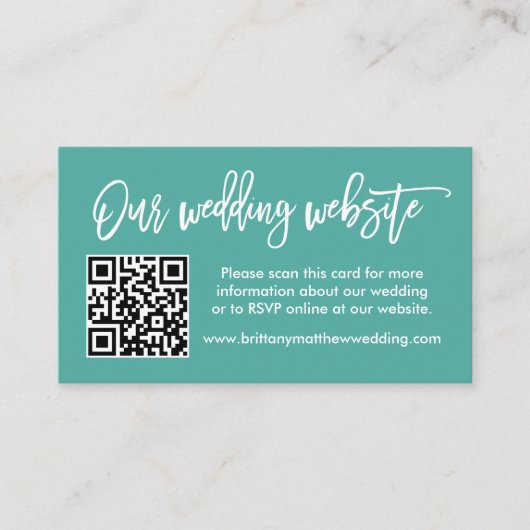 Penseel Script Weddenschap Website QR Blauwgroen F Informatiekaartje (Voorkant)