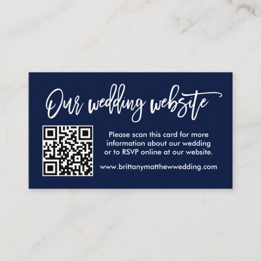 Penseel Script Weddenschap Website QR Foto Blauw Informatiekaartje (Voorkant)