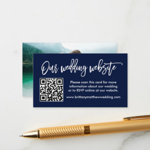 Penseel Script Weddenschap Website QR Foto Blauw Informatiekaartje