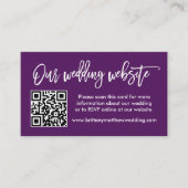 Penseel Script Weddenschap Website QR Foto Paars Informatiekaartje (Voorkant)