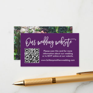 Penseel Script Weddenschap Website QR Foto Paars Informatiekaartje