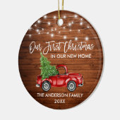 Penseel Script Wood 1st Kerstmis Thuisvrachtlichte Keramisch Ornament (Links)