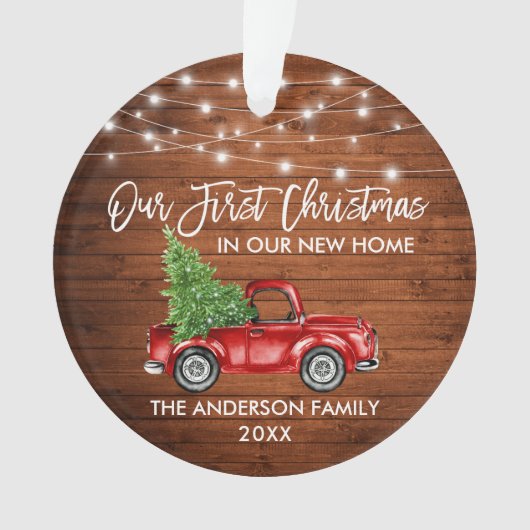 Penseel Script Wood 1st Kerstmis Thuisvrachtlichte Ornament (voorkant)