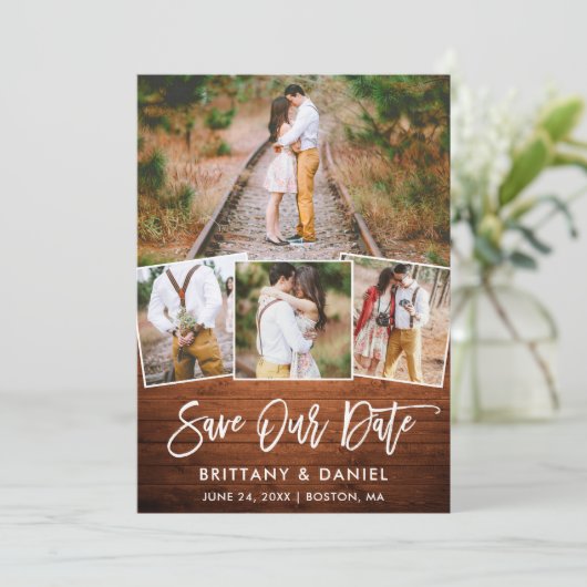 Penseel Script Wood 4 Foto opslaan Kaart Datum (Staand voorkant)