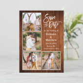 Penseel Script Wood 4 Foto Verloving Save The Date (Staand voorkant)