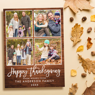 Penseel Script Wood Family 4 Foto Thanksgiving Briefkaart