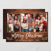 Penseel Script Wood Greenery 3 Kerstmis foto Feestdagenkaart (Voorkant / Achterkant)