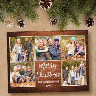 Penseel Script Wood kerstfamilie 5 Foto Briefkaart