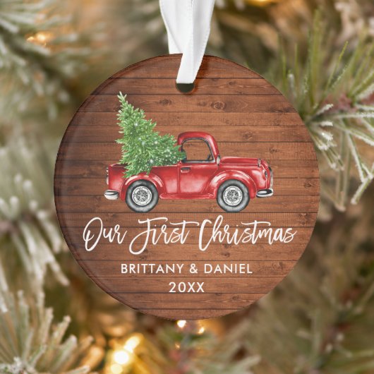 Penseel Script Wood  Vrachtwagen Eerste Kerstmis Ornament (Boom)