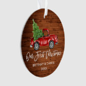 Penseel Script Wood  Vrachtwagen Eerste Kerstmis Ornament (voorkant)