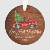 Penseel Script Wood  Vrachtwagen Eerste Kerstmis Ornament (voorkant)