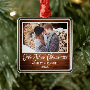 Penseel-scripthout - Onze eerste Kerstmis Metalen Ornament