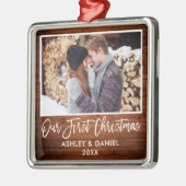 Penseel-scripthout - Onze eerste Kerstmis Metalen Ornament (Links)