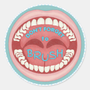 Penseel uw Tanden Dentist Dental Funny Mouth Ronde Sticker