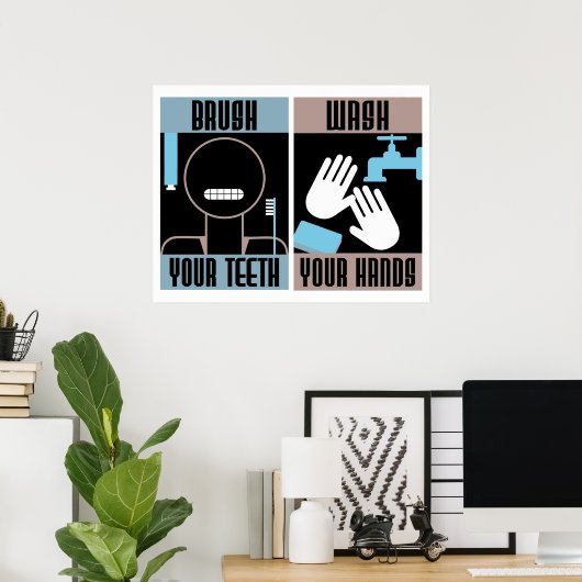 Penseel uw tanden met uw handen retro poster (Thuiskantoor)