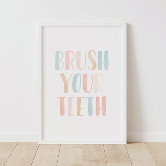 Penseel uw tanden neutraal Kinder Poster Bathroom