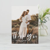 Penseelhandschrift Verticale foto-bruiloft Bedankkaart (Staand voorkant)