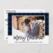 Penseelkerstmis penseelscript blauw geplakt briefkaart (Voorkant / Achterkant)