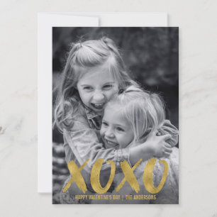 Penseelkleurige XOXO Gold Foil Valentijnsdag-fotok Feestdagenkaart