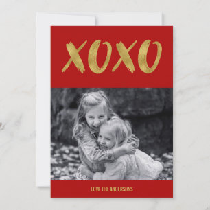 Penseelkleurige XOXO Gold Foil Valentijnsdag-fotok Feestdagenkaart