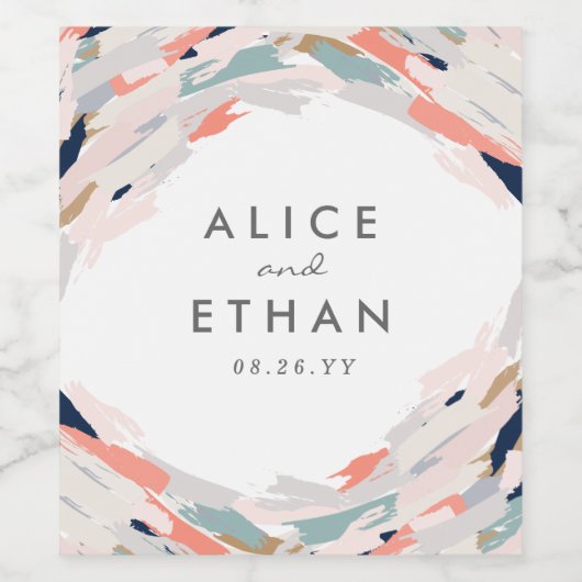 Penseellijnen bruiloft wijn etiket (Enkel label)