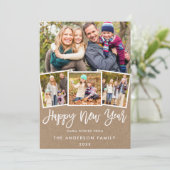 Penseelscript 4 Foto New Year Kraft Feestdagenkaart (Staand voorkant)