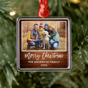 Penseelscript bijtende houten familie prettig kers metalen ornament