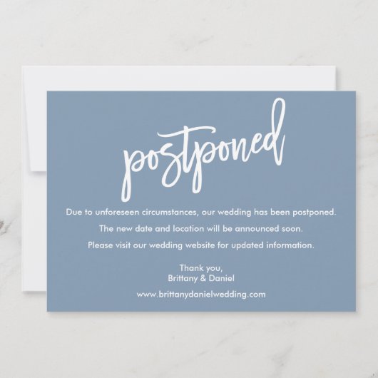 Penseelscript bruiloft uitgestelde blauwe kaart (Voorkant)