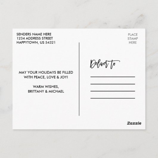 Penseelscript: direct camera, paar kerst briefkaart (Achterkant)