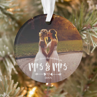 Penseelscript Eerste Kerstmis Mrs. Foto Ornament