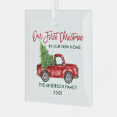 Penseelscript Eerste Kerstmis Nieuwe Home Truck Glas Ornament (Voorkant links)