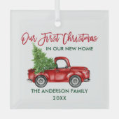 Penseelscript Eerste Kerstmis Nieuwe Home Truck Glas Ornament (Voorkant)