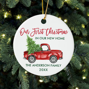 Penseelscript Eerste Kerstmis Nieuwe Home Truck Keramisch Ornament