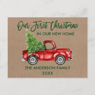 Penseelscript Eerste Kerstmis Nieuwe Home Truck Kr Briefkaart